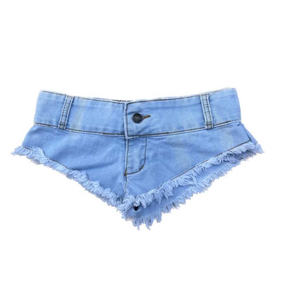 Shein 
Low Waist Ripped Raw Trim Denim Booty Shorts